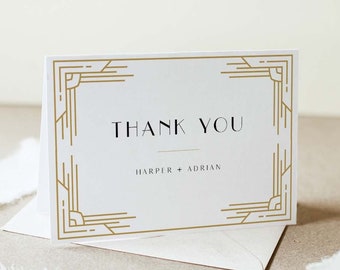 Art Deco Thank You Folded Card Printable, Minimal Wedding / Bridal Shower Note, Editable Template, INSTANT DOWNLOAD, Templett #0021-183TYC