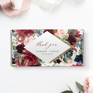 Wedding Chocolate Bar Wrapper Template, Printable Bridal Shower Candy Bar Wrapper, DIY Favor, Instant Download, Editable Text  #062-102CW