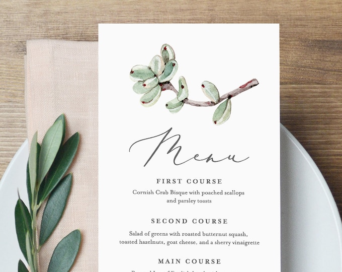 Succulent Wedding Menu Template, Printable Dinner Menu Card, INSTANT DOWNLOAD, 100% Editable, Cactus Boho Wedding, Templett, DIY #048-125WM