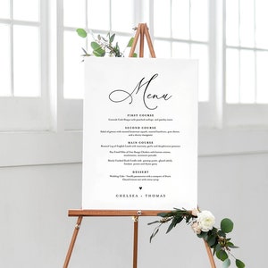 Bruiloft menu teken sjabloon, INSTANT DOWNLOAD, 100% bewerkbare, afdrukbare menukaart en posterbord, 4 maten: 5x7, 16x20, 18x24, 24x36 #CHM-04
