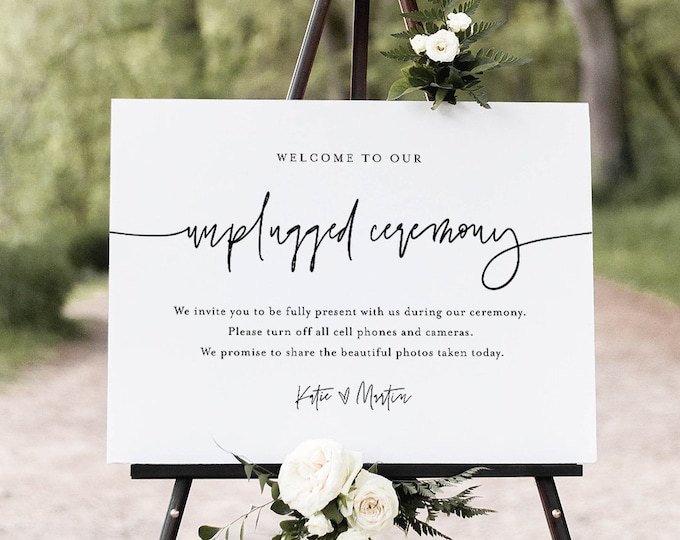 Unplugged Ceremony Wedding Sign, Welcome Sign, No Phone Camera, Editable Template, INSTANT DOWNLOAD, Templett, 8x10 & 18x24 #0009-33S