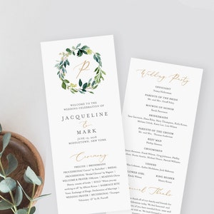 Wedding Program Template, Winter Greenery, Printable Order of Service, Instant Download, Editable Text, Flat Card, Templett, DIY #044-211WP