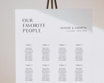 Modern Seating Chart Template, Minimalist Wedding Seating Sign, Our Favorite People, Instant Download, Editable, Templett #0026B-290SC