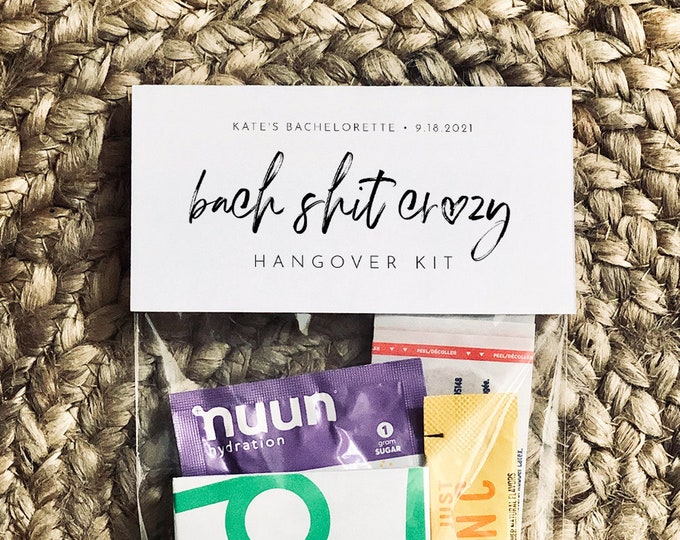 Bachelorette Hangover Kit Bag Topper Template, Printable Recovery Kit Bag Card, Bach Shit Crazy, Instant Download, Templett #090-105RK