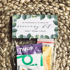 Wedding Recovery Kit Bag Topper Template, Printable Eucalyptus Hangover Kit Bag Card, Bachelorette, Instant Download, Templett #036-109RK