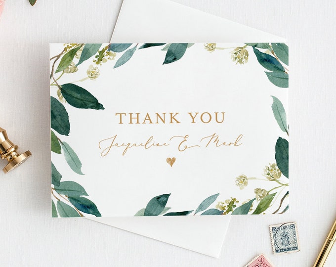 Thank You Card Template, Winter Greenery, Holiday, Editable Text, Printable, Wedding Thank You, Note Card, Instant Download, DIY #044-107TYC