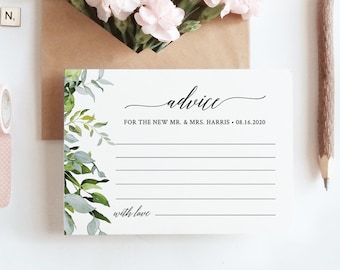 Wedding Advice Card Template, Well Wishes for Bride and Groom, Newlywed, Instant Download, Editable, Greenery, DIY, Templett #016-107EC