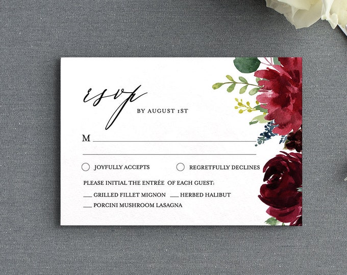 Boho RSVP Card Template, Editable Response Card, Printable Wedding Enclosure, Self-mailer Postcard, INSTANT DOWNLOAD, 5x3.5 Insert #062C