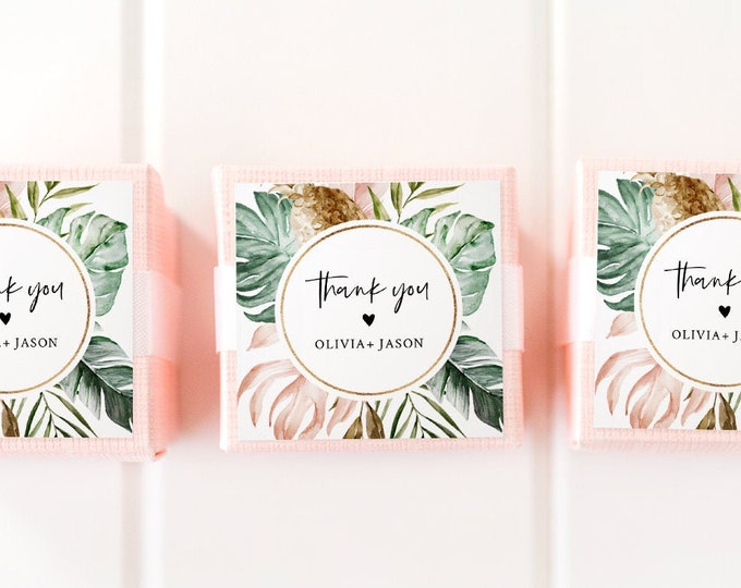 Tropical Favor Tag Template, Wedding or Bridal Shower Thank You Tag / Label, Instant Download, Editable Text, Circle or Square #087-104SF