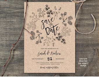 rustic save the date template etsy