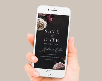 Save the Date, Moody Floral Wedding Electronic Invitation, Evite, Digital, Text Invite, Editable, Templett, Instant Download #009-109SDD