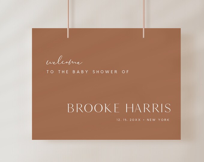 Terracotta Welcome Sign, Printable Minimal Baby Shower Sign, Earthy Bridal Shower Sign, Instant Download, Editable Template #0020-265LS