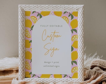 Lemon Custom Sign Template, Summer Bridal Shower, Baby Shower, Citrus, Create Unlimited Signs, Instant Download, Templett 5x7, 8x10 #0046CS