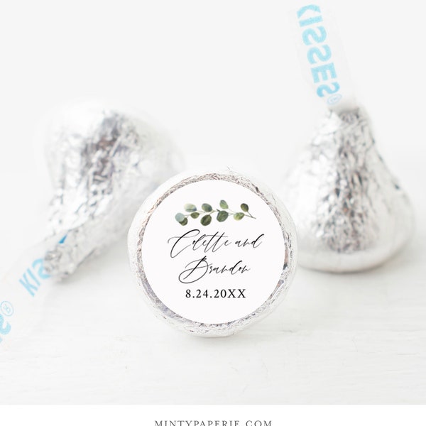 Hershey Kiss Sticker Template, Printable Hershey Kiss Labels, Greenery Wedding Bridal Favor, Editable, Instant Download, Templett #082-104HK