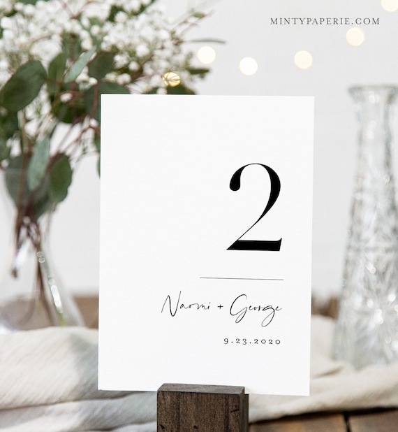 Minimalist Table Number Cards, Printable Modern & Simple Wedding Table Number, Editable Template, Instant Download, Templett #096-167TC