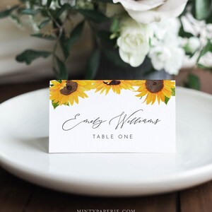 Sunflower Place Card Template Printable Fall Wedding Escort - Etsy