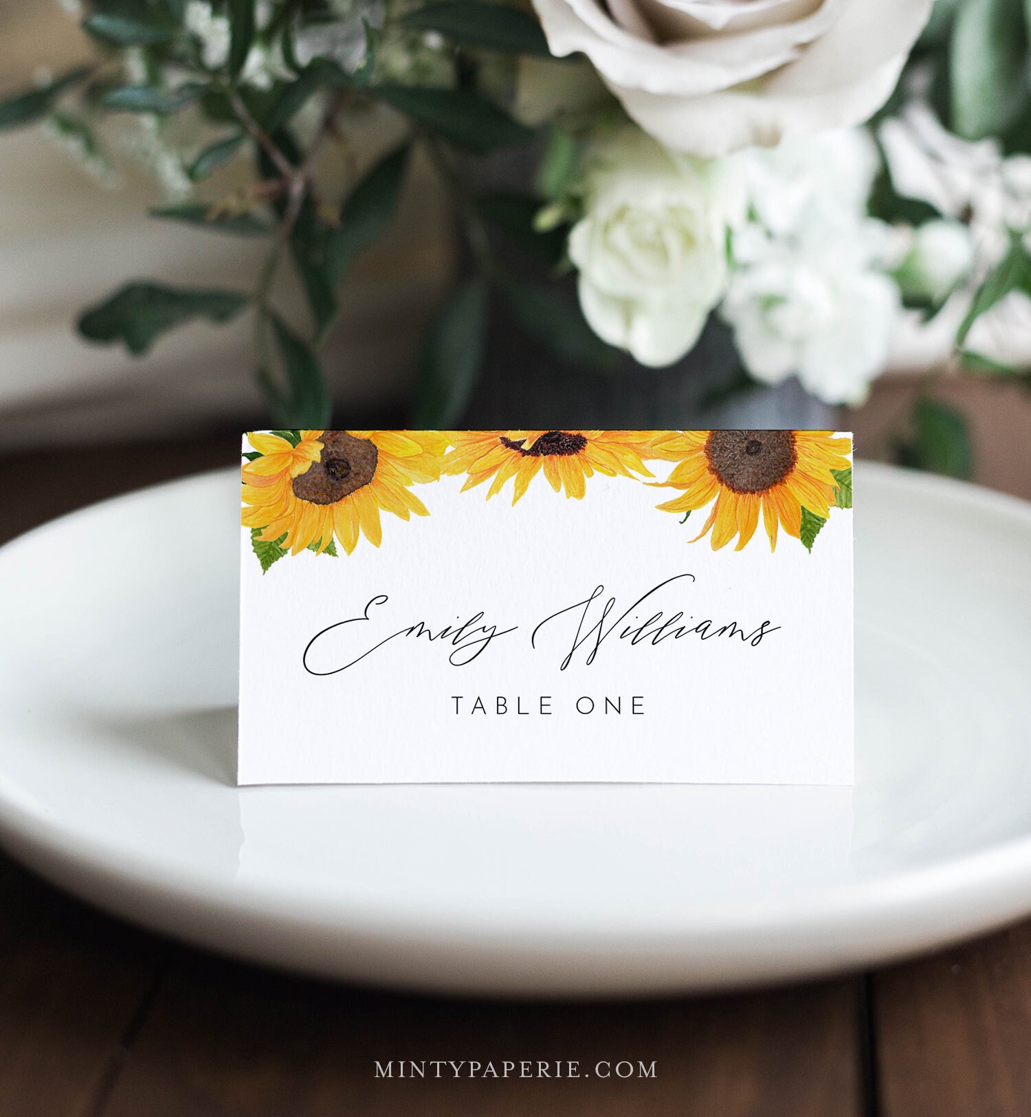 Sunflower Place Card Template, Printable Fall Wedding Escort Card with