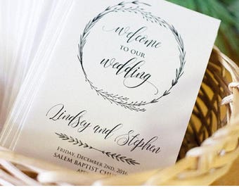 Rustic Wreath Wedding Program Template - 100% Editable