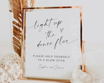 Glow Stick Wedding Send Off Sign, Light up the Dance Floor, Minimalist Modern, Editable Template, Printable, Templett, 8x10 #0034W-86S