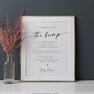 Message from the Bump Sign, Minimalist Baby Shower Template, Editable Message from Baby, Printable, Instant Download, Templett #0034W-18S