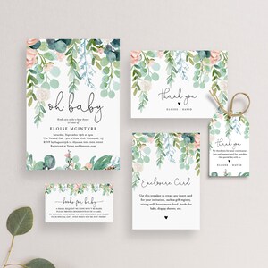 Baby Shower Bundle, Lush Garden, Invitation, Demande de livre, Étiquette de faveur, Carte de remerciement, Texte 100% modifiable, Téléchargement instantané, Templett #068A-BNDL
