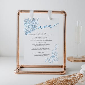 Menú de mercado fresco, tarjeta de menú imprimible para baby shower o boda con fresas, coqueta, plantilla editable, descarga instantánea, Templett #0058A-167WM