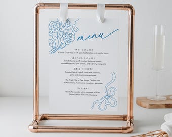 Fresh Market Menu, Printable Strawberry Bridal / Baby Shower Menu Card, Coquette, Editable Template, Instant Download, Templett #0058A-167WM