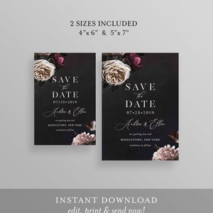 Save the Date Template, Moody Floral, Purple & Cream Floral Wedding Date Card, Instant Download, 100% Editable Text, Templett, DIY 009-143SD image 4