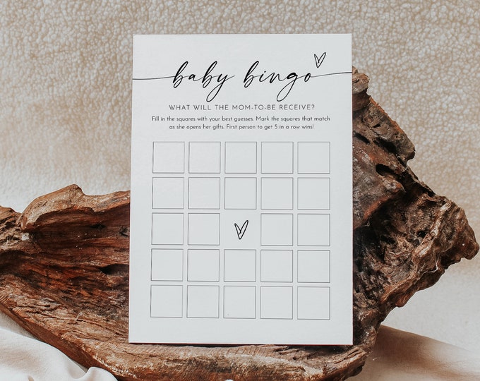 Baby Bingo Game, Printable Minimalist Baby Shower Game Template, Modern Simple Bingo, Instant Download, Editable, Templett #0034W-11BAG