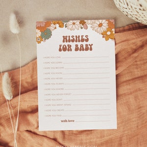 Deseos para tarjeta de bebé, consejos para bebé, Groovy Retro Baby Shower, plantilla 100% editable, DESCARGA INSTANTE, Templett, 5x7 #050-342BASG