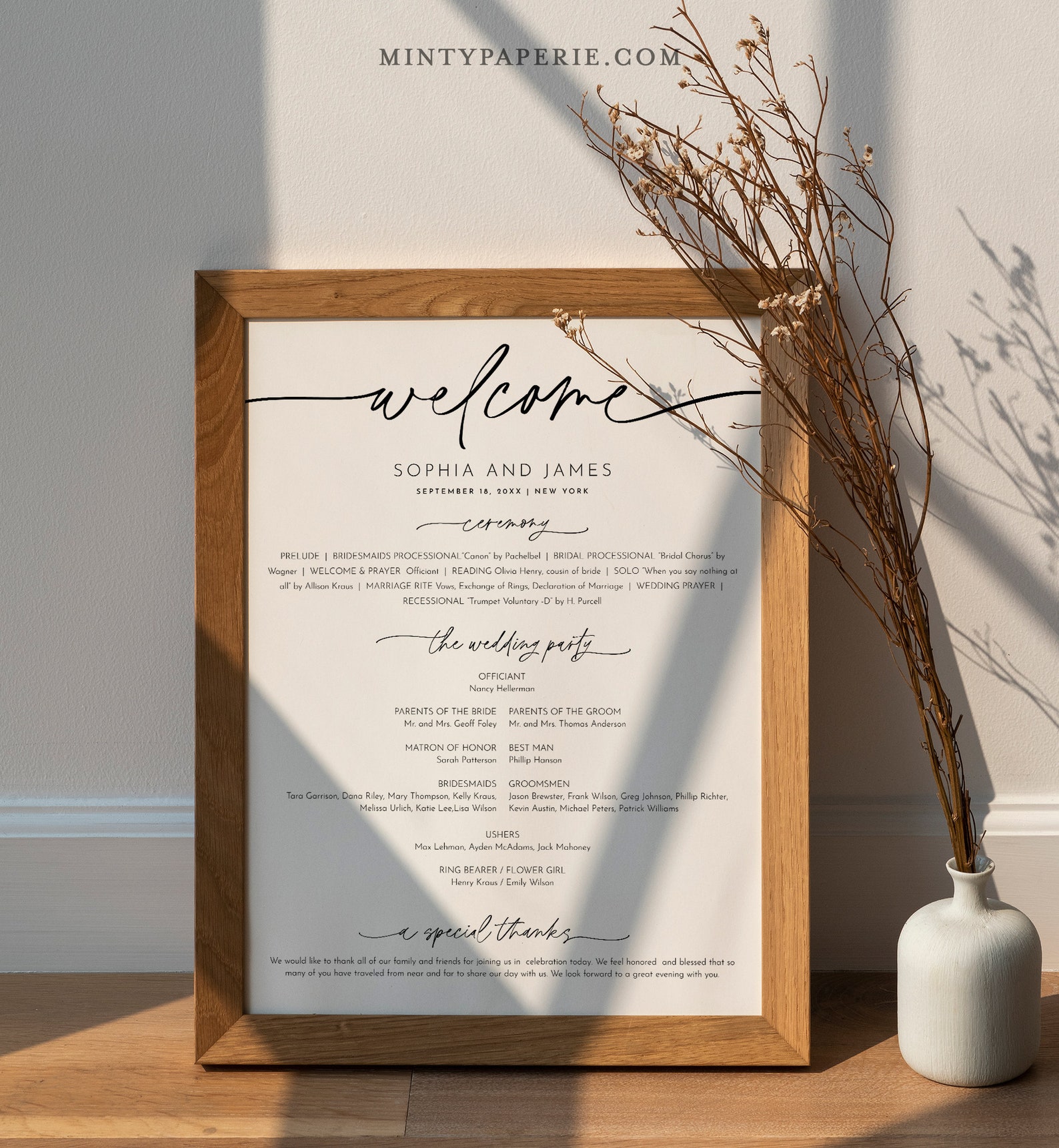 Minimalist Wedding Program Sign, Printable Modern Order of Service ...
