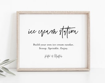 Ice Cream Station Sign, Sundae Bar, Minimalist Wedding Ice Cream Bar, Dessert Sign, Instant Download, Templett #0009-063S