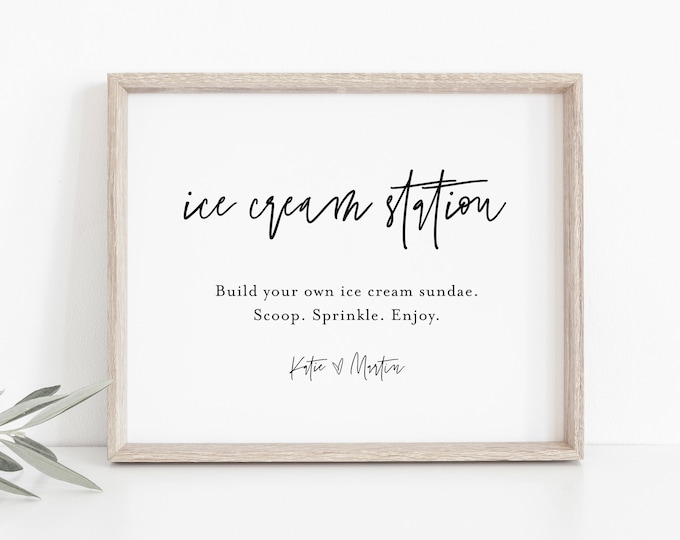 Ice Cream Station Sign, Sundae Bar, Minimalist Wedding Ice Cream Bar, Dessert Sign, Instant Download, Templett #0009-063S