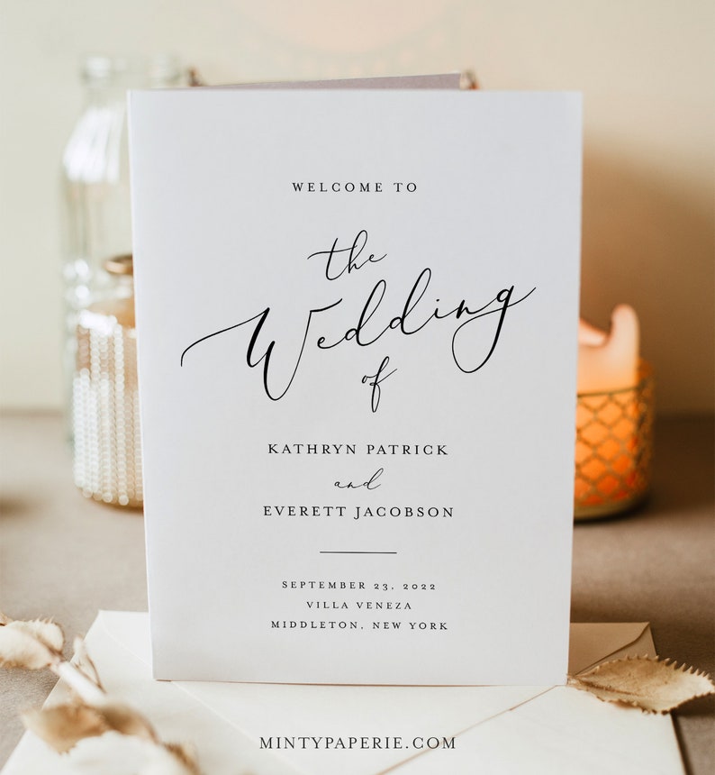 Minimalist Wedding Program Template, Modern Order of Service, Catholic Ceremony, INSTANT DOWNLOAD, 100% Editable, Templett, DIY 045-145WP image 2