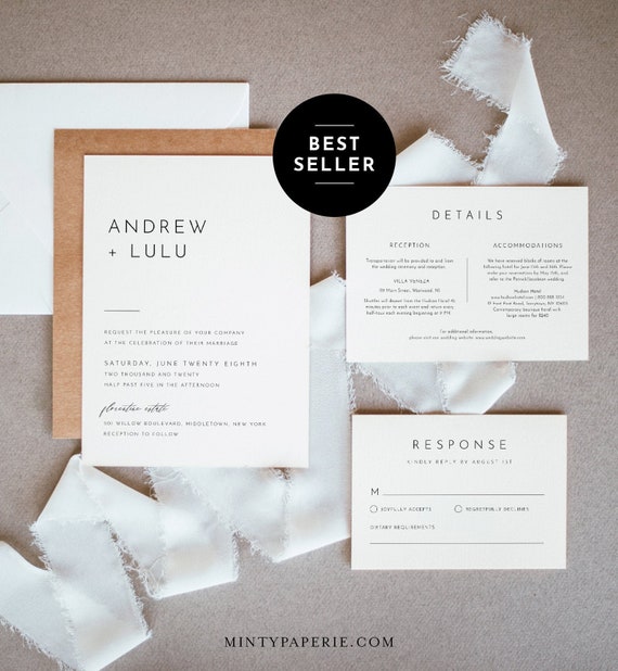 Minimalist Wedding Invitation Set Simple Modern Basic - Etsy