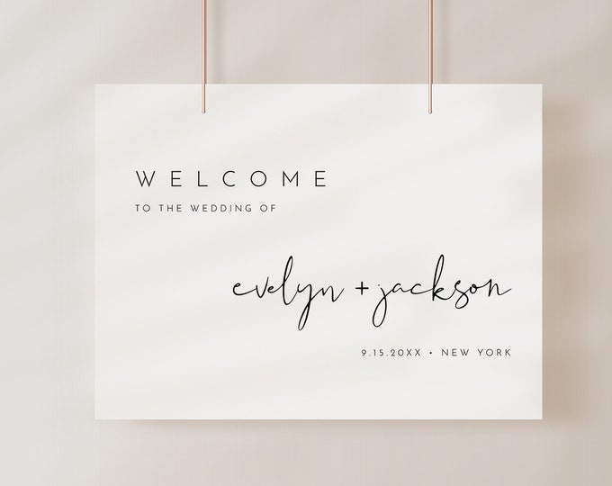 Modern Welcome Sign, Printable Minimalist Wedding or Bridal Shower Sign, Minimal, Instant Download, Editable Template, Templett #0031-276LS