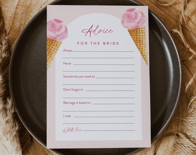 Ice Cream Wedding Advice Card Printable, Editable Template, Well Wishes for Bride and Groom, Instant Download, Templett #0035-145AC