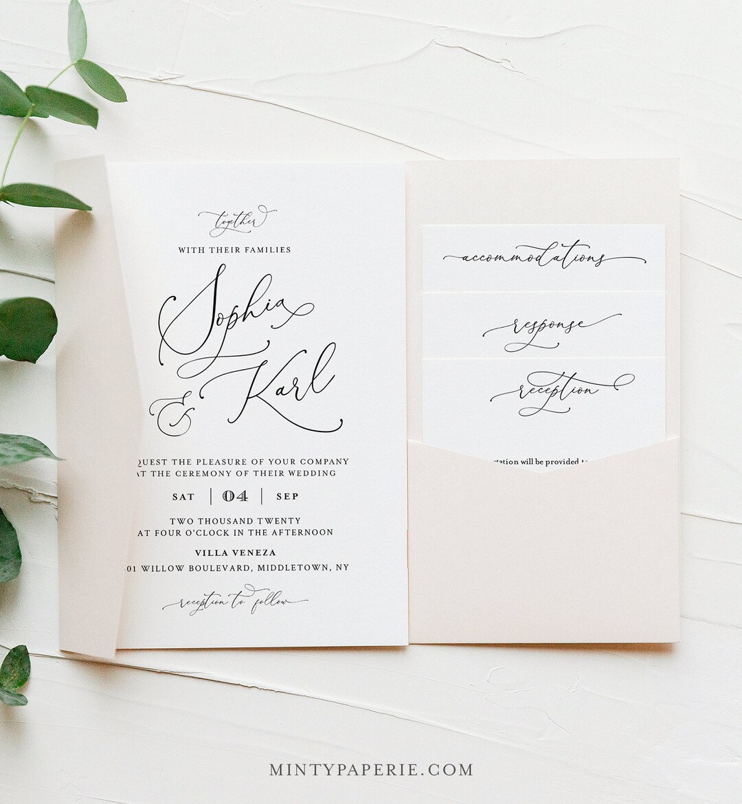 Pocket Wedding Invitation Set, Romantic Script Invite & Enclosure Cards ...