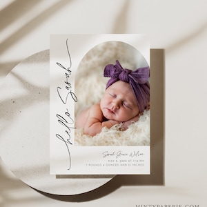 Photo Birth Announcement, Baby Announcement Card, Newborn, Modern, Editable Template, Printable, Instant Download, Templett #0032-111BAC