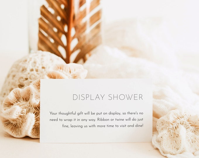 Display Shower Card, Baby Shower, Bridal Shower, Unwrapped Gift Insert, Minimalist, Editable Template, Instant Download, 3.5x2 #094-104DS