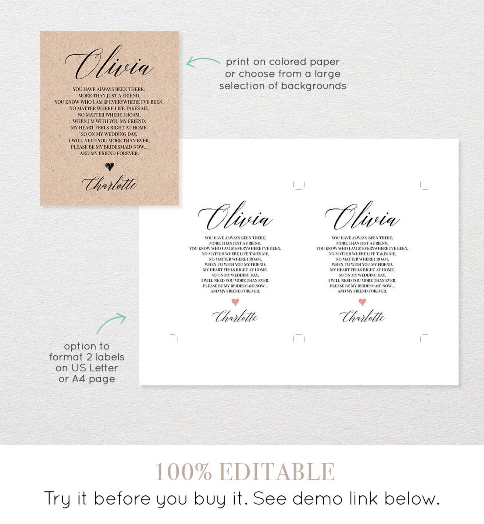 Bridesmaid Wine Label Template Thank You Gift Will You Be My | Etsy