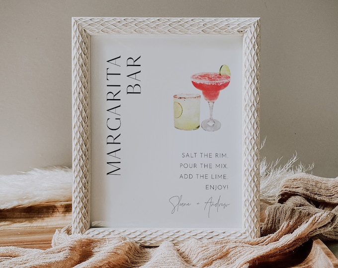 Margarita Bar Sign, Wedding Margarita Bar, Fiesta Bridal Shower, Brunch, Editable Template, Instant Download, Templett 8x10 #0026B-63S