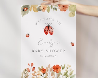 Ladybug Baby Shower Welcome Sign, Little Ladybug Birthday Sign, Love Bug, Editable Template, Instant Download, 18x24, 24x36 #0069-366LS
