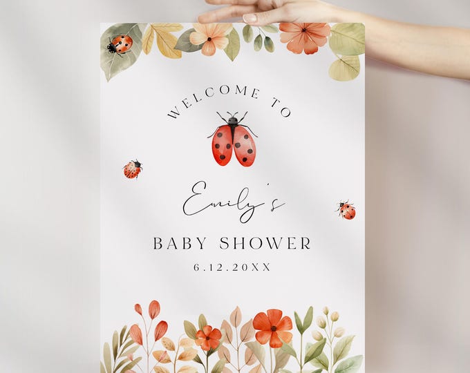 Ladybug Baby Shower Welcome Sign, Little Ladybug Birthday Sign, Love Bug, Editable Template, Instant Download, 18x24, 24x36 #0069-366LS