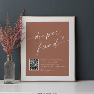 Diaper Fund Sign, Venmo Baby Shower Sign, Bohemian Baby Shower Cash Gift, Editable Template, Instant Download, Templett, 8x10 #0034T-59S