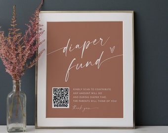 Diaper Fund Sign, Venmo Baby Shower Sign, Bohemian Baby Shower Cash Gift, Editable Template, Instant Download, Templett, 8x10 #0034T-59S