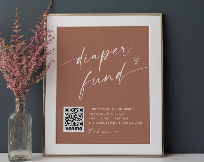 Diaper Fund Sign, Venmo Baby Shower Sign, Bohemian Baby Shower Cash Gift, Editable Template, Instant Download, Templett, 8x10 #0034T-59S