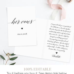 His and Her Wedding Vow Template, Personalized Vow Booklet, Custom Wedding Vows, Printable, 100% Editable, 5x7 Folded Card, Templett 034-WV image 3