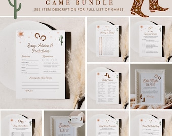 Western Baby Shower Game Bundle, 28 Games, Cowboy Rodeo Gender Neutral Baby Shower, Editable Template, Instant Download, Templett #0040-BBGB