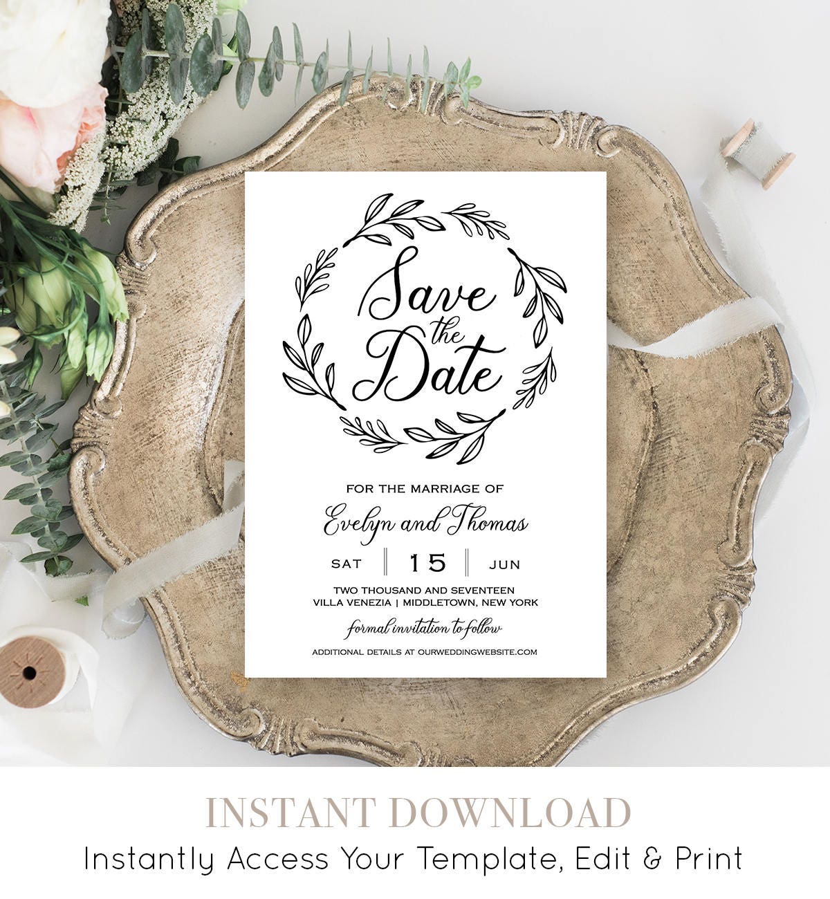 Save The Date Template Printable Wedding Date Card Rustic Wedding Save The Date Instant 